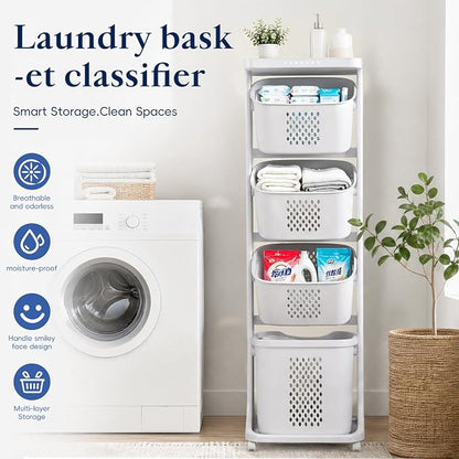 4 Tier Rolling Laundry Sorter Cart, Laundry Hamper - Image 5