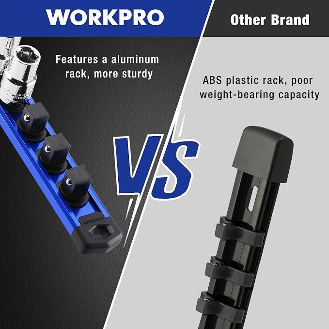 WORKPRO Magnetic Socket Organizer, 3/8-Inch Drive Aluminum Alloy Socket Rail - Image 4