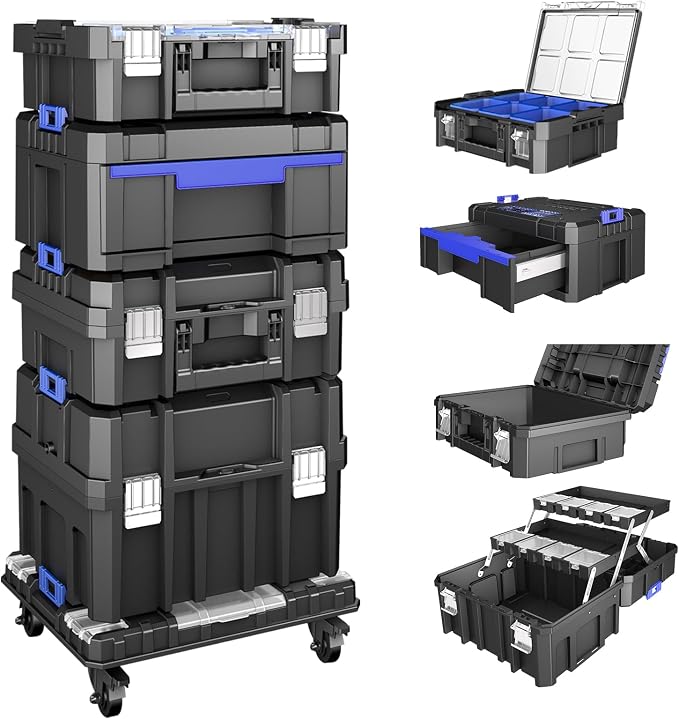 5 Tier Stackable Tool Box with Wheels, Rolling Tool Box with Drawers, Modular by AIRAJ