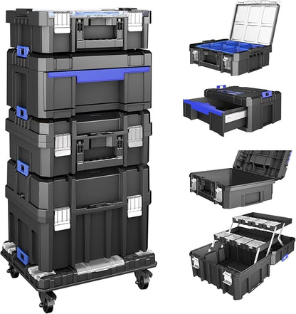 5 Tier Stackable Tool Box with Wheels, Rolling Tool Box with Drawers, Modular by AIRAJ