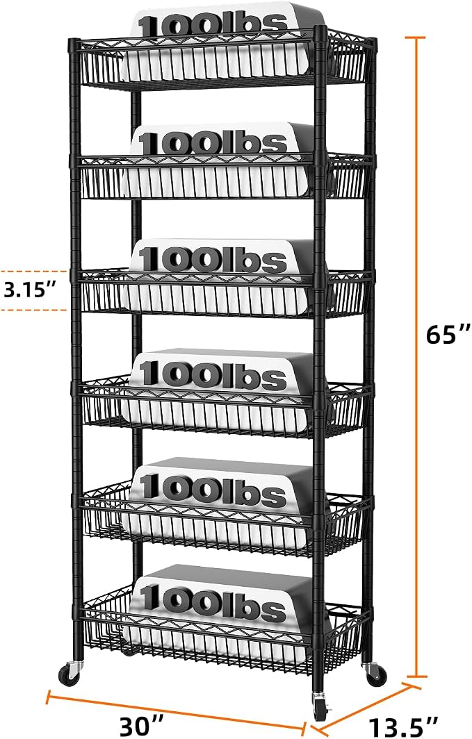 SINGAYE Shelf 6 Tier Wire Shelving Unit Adjustable Storage Shelves Big Basket - Image 3