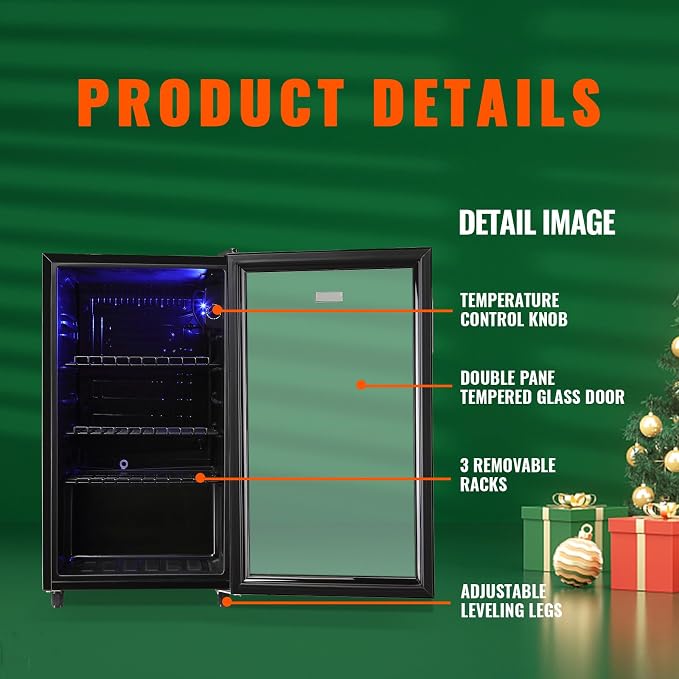 WANAI Mini Fridge Glass Door 120 Cans Beverage Refrigerator Small Wine Cooler - Image 4
