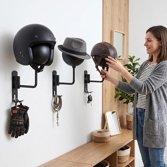 Shimeyao Motorcycle Helmet Holder Wall Mount 180° Rotation Helmet Hanger – - Image 7