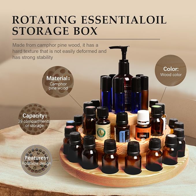 VolksRose Essential Oil Box, Wooden Storage Holds Organizer 39 Slots 3 Layers - Image 2