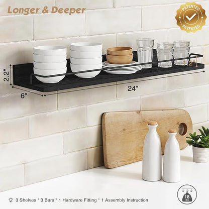 Forbena 24 Inch Wall Shelves for Bedroom 3-Pack, Vintage Large Floating Book - Image 3