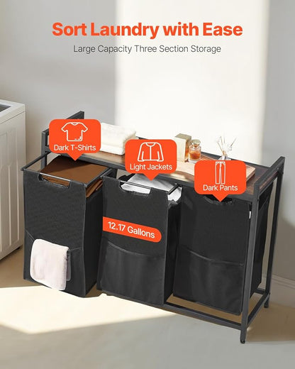 VEVOR 3 Section Laundry Sorter, Large Laundry Hamper - Image 3