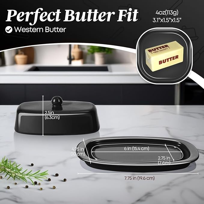 Flexzion Ceramic Black European Butter Dish - Image 7