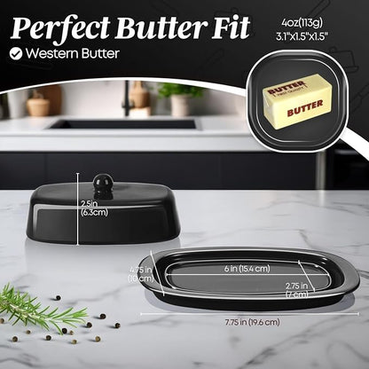 Flexzion Ceramic Black European Butter Dish - Image 7
