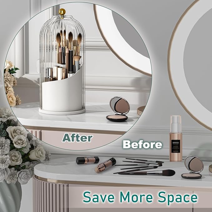 GAXmi Makeup Brush Holder with Lid Cosmetic Tools Organizer 360 Rotating - Image 5