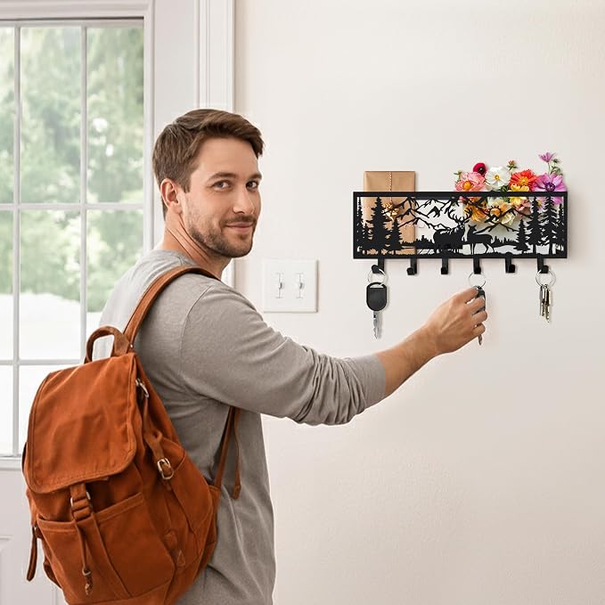 Deer Metal Wall Mail Organizer Wall Mounted Key and Mail Holder Mail Basket - Image 2