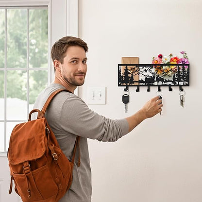 Deer Metal Wall Mail Organizer Wall Mounted Key and Mail Holder Mail Basket - Image 2