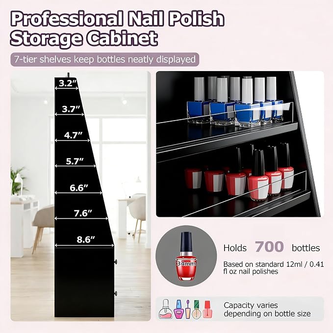 Nail Polish Rack with 2 Drawers, Salon Display & Storage Cabinet with Acrylic - Image 4