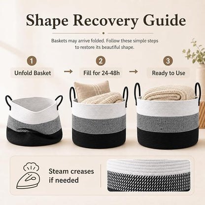 JMvicyroam 65L Extra Large Machine Washable Cotton Rope Blanket Basket | - Image 6