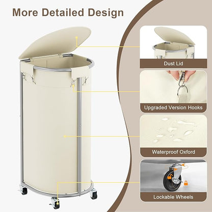 Rolling Laundry Basket with Lid, 100L Laundry Hamper with Wheels, Half Round - Image 5