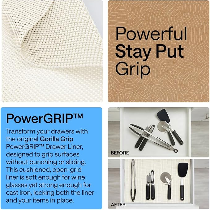 GORILLA GRIP powerGRIP Drawer Shelf and Cabinet Liner, Thick Strong Hold - Image 3