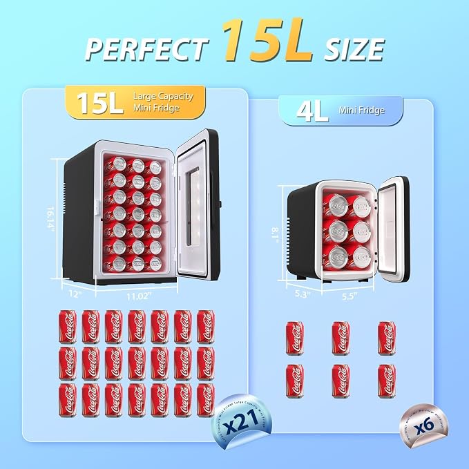 Mini Fridge for Bedroom, 15 Litre/21 Cans Portable Mini Refrigerator - Image 2