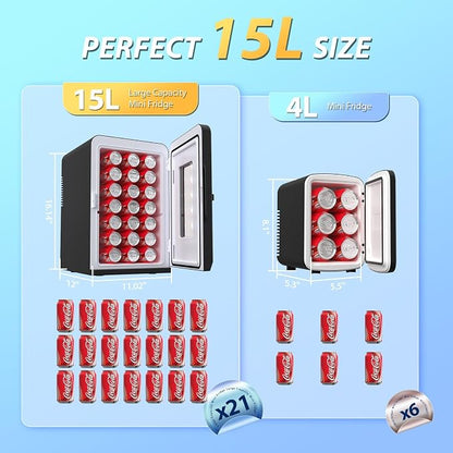 Mini Fridge for Bedroom, 15 Litre/21 Cans Portable Mini Refrigerator - Image 2
