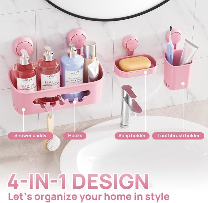 LEVERLOC Shower Caddy Suction Cup Set Shower Organizer & Soap Holder & - Image 9