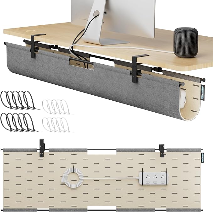2-in-1 Under Desk Cable Management Tray & Privacy Panel, Dual-Sided Felt Cord by ERGOCOLLECT