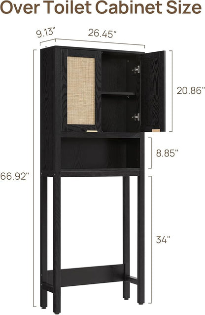 SICOTAS Over the Toilet Storage Cabinet, Rattan Door Bathroom Organizer | - Image 2