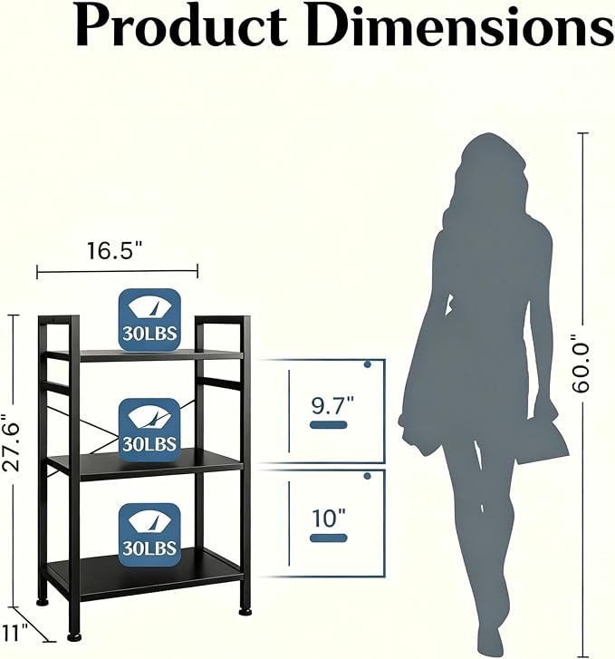 HealSmart 3 Tier Bookshelf, Free Standing Book Shelf Home Office Bookcase Shelf - Image 3
