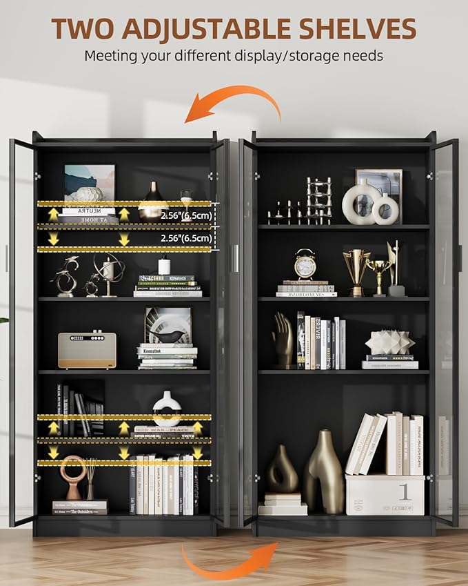 Display Cabinet with Glass Doors and Shelves, 5 Tier Display Case - Image 5
