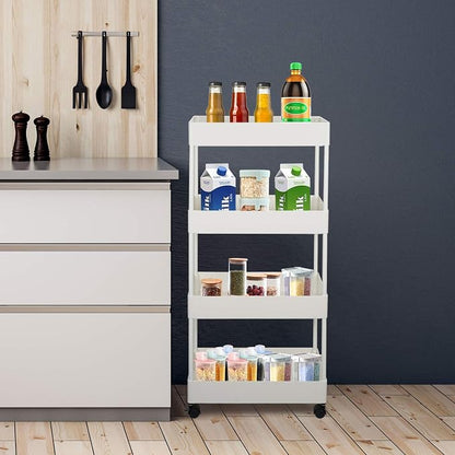 4-Tier Slim Rolling Cart, Slide Out Storage Trolley, Mobile Shelving Unit - Image 7