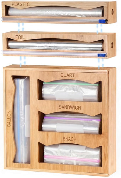 6 in 1 Storage Bag Organizer Kitchen Drawer, Bamboo Foil and Plastic Wrap by Pollilar