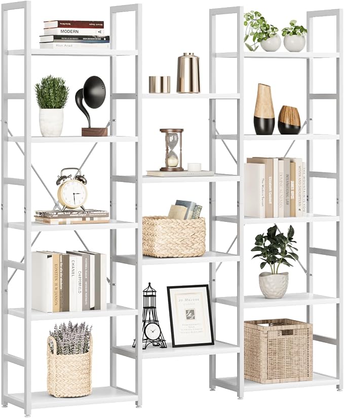 NUMENN Triple Column 5 Tier Bookshelf, Bookcase by NUMENN