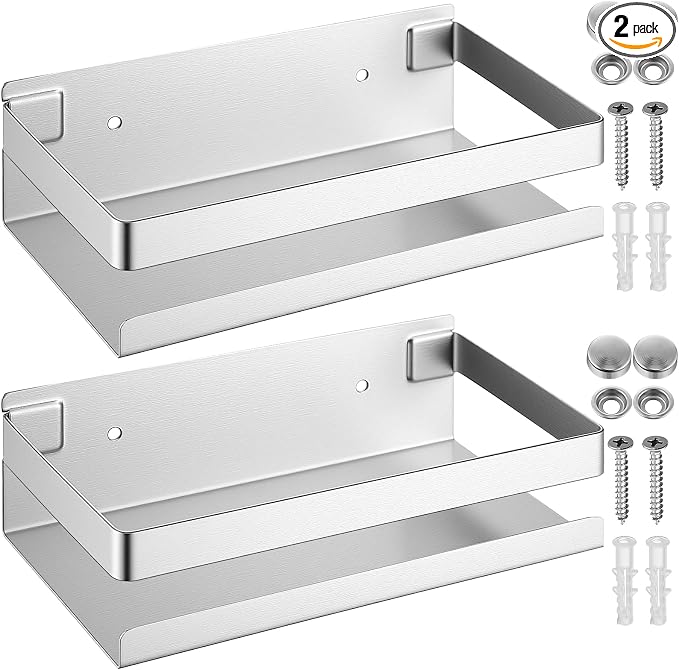 Lallisa 2 Pieces Stainless Steel Shelf Bathroom Shower Floating Shelves Wall by Lallisa