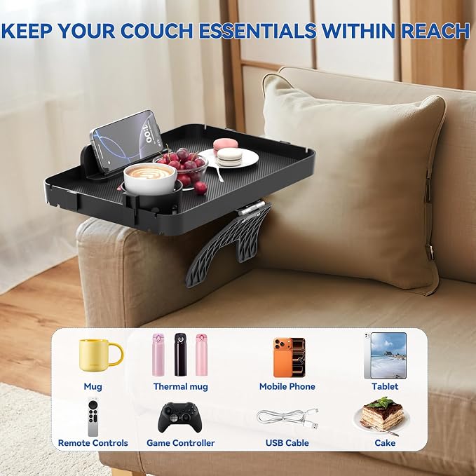 Couch Armrest Table Couch Arm Tray Cup Holder Plastic Armchair Caddy Recliner - Image 5