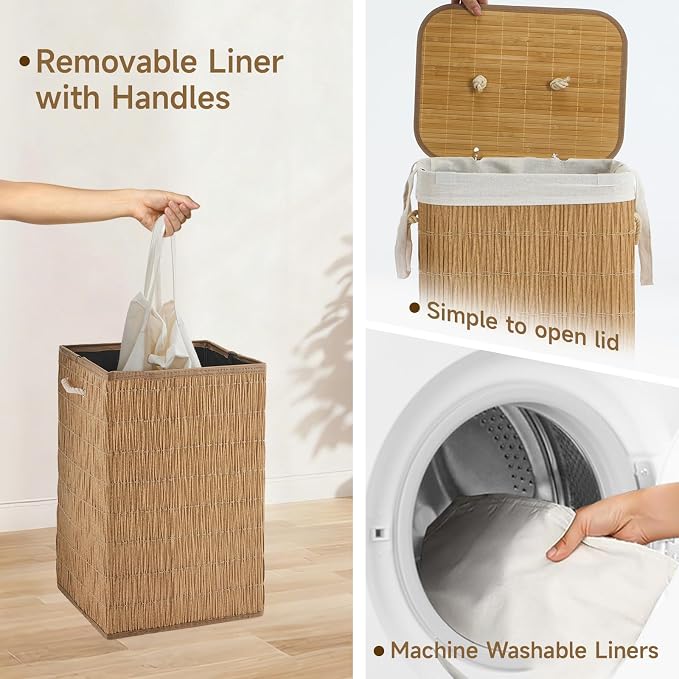 Laundry Hamper with Lid, 18.72 Gallons Laundry Basket with 2 Removable Liner - Image 7
