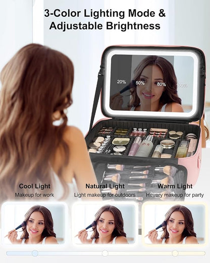 Relavel Large Makeup Case with LED Mirror, Train Cosmetic Case with Separate - Image 3