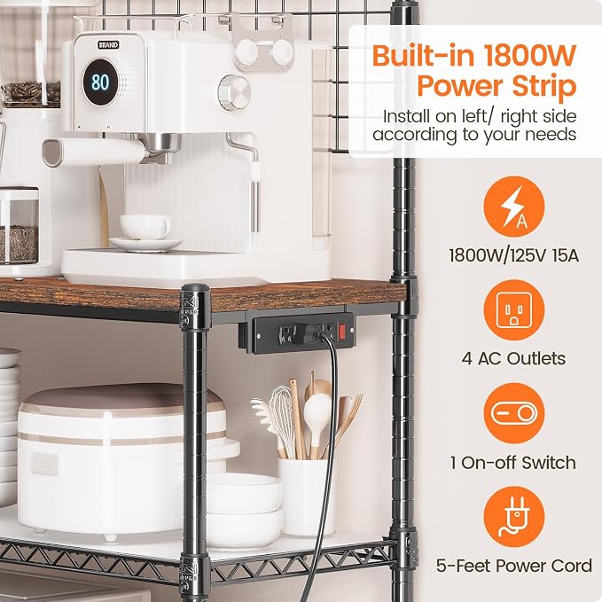 Leteuke Bakers Rack with Power Outlet & Storage, 36 Inch Microwave Stand - Image 4