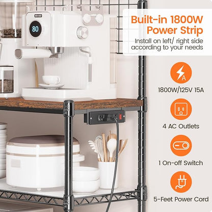 Leteuke Bakers Rack with Power Outlet & Storage, 36 Inch Microwave Stand - Image 4