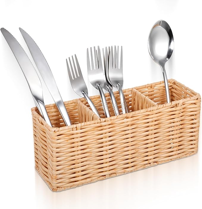 Ptwola Wicker Flatware Silverware Caddies Woven Kitchen Cutlery Organizer by Unknown
