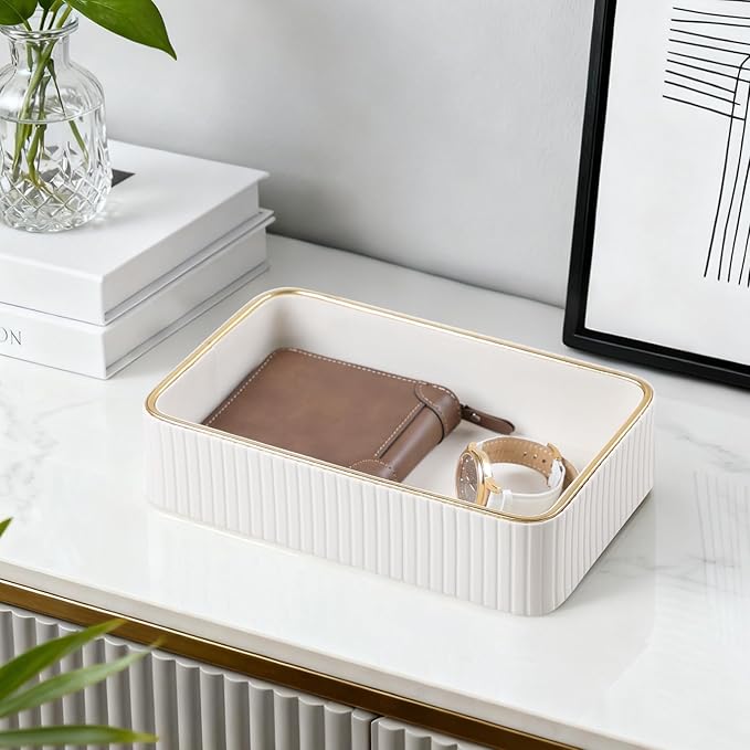 Desk Organizer Tray, PU Leather Nightstand Organizer Perfume Valet Tray - Image 2