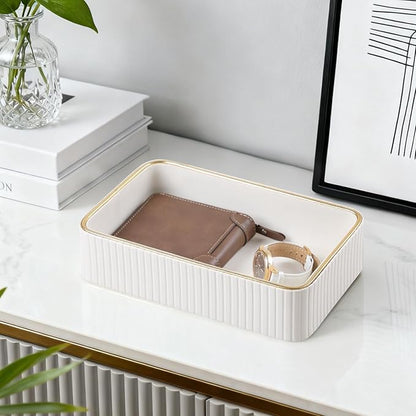 Desk Organizer Tray, PU Leather Nightstand Organizer Perfume Valet Tray - Image 2
