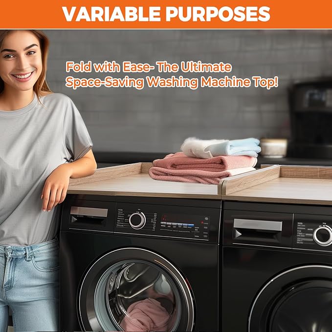 Washer Dryer Countertop, Wooden Laundry Countertop Set of 2 Dryer Storage Shelf - Image 4