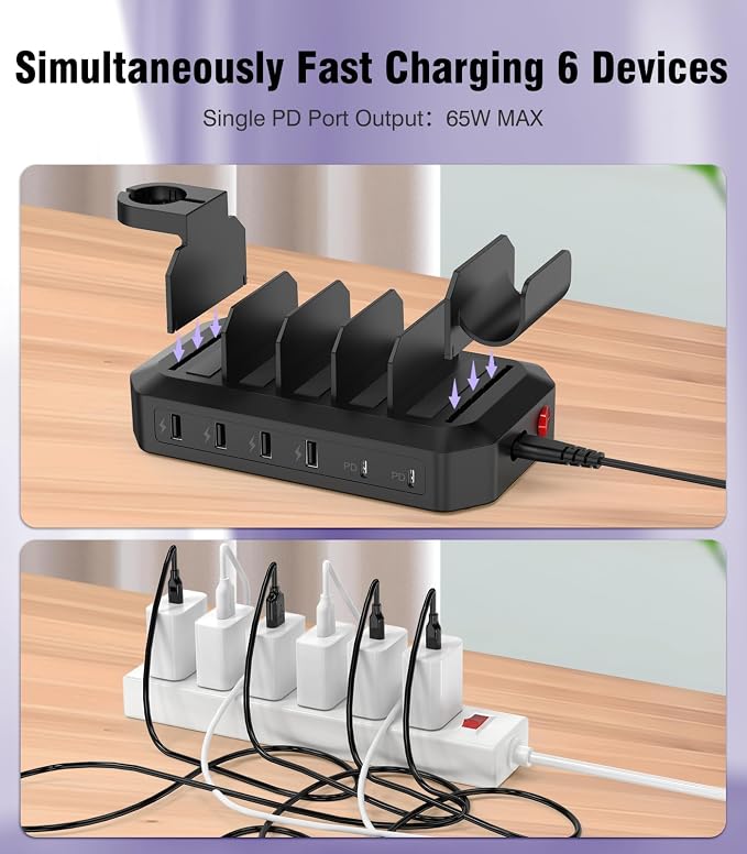 95W Fast Charging Station for Multiple Devices【Patent & Safety Certs】 6-Port - Image 6