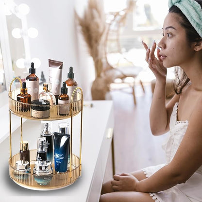 Rotating Makeup Organizer Countertop 2 Tier Lazy Susan Trays Clear Skincare - Image 6