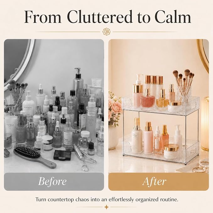 Goderewild 2-Tier Bathroom Counter Organizer, Fits A4 Size Makeup Organizer - Image 4