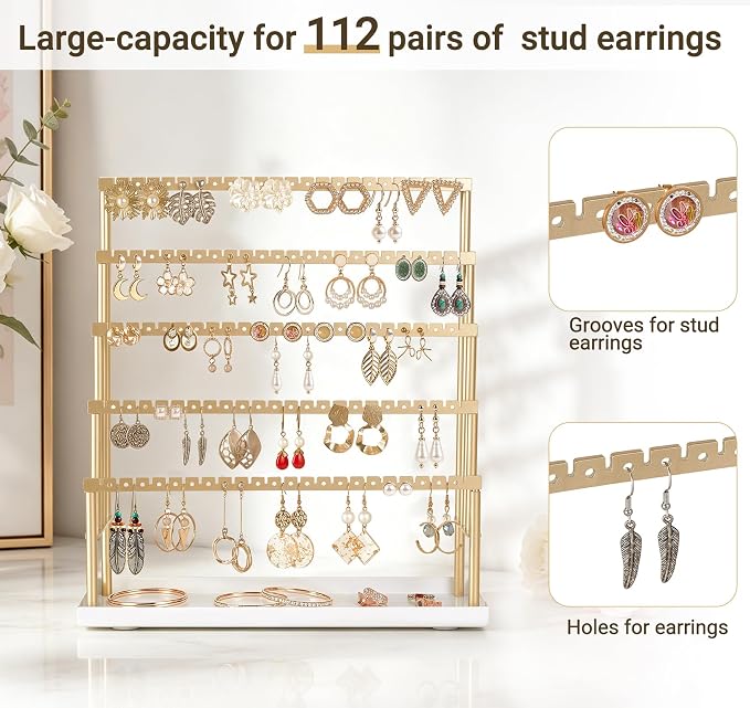 Mkono 5-Tier Earring Holder Organizer Metal Jewelry Display Stand - Image 2