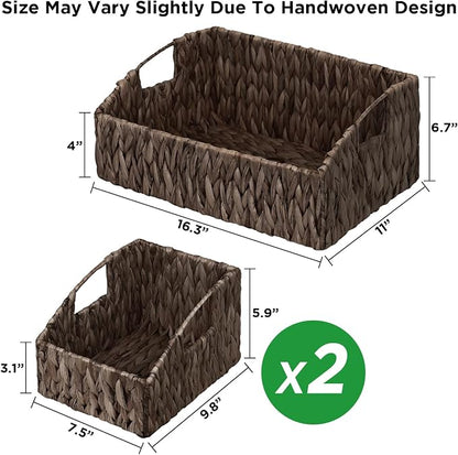 Ollieroo Natural Water Hyacinth Storage Baskets, Handwoven Wicker Storage Bins - Image 6