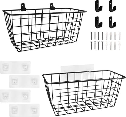 Wire Hanging Wall Basket, 2 Black Metal Baskets, Adhesive Cabinet Organizer | - Image 8