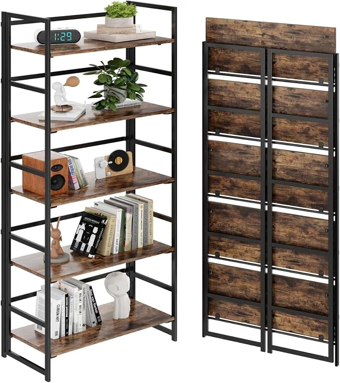 Vintage Multifunctional Folding Bookshelf, No-Assembly Plant Stand Storage Rack by BHG