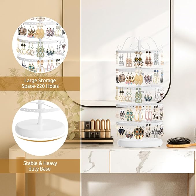 MODOWEY Rotating Earring Holder Organizer Display, 5 Tier Metal Tree, - Image 4
