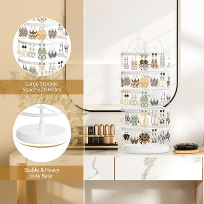 MODOWEY Rotating Earring Holder Organizer Display, 5 Tier Metal Tree, - Image 4