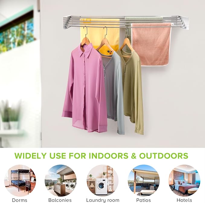 Wall Mounted Laundry Drying Rack, Retractable Clothes Drying Rack - Image 6