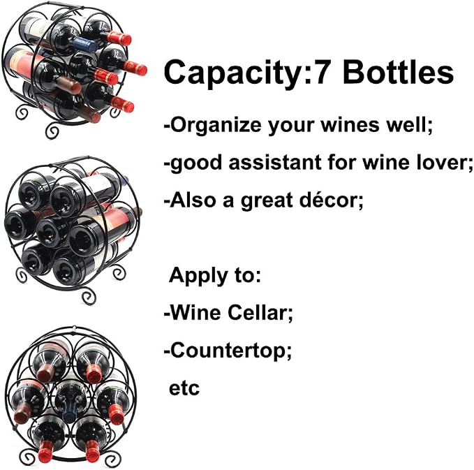 PAG 7 Bottles Freestanding Countertop Wine Rack, Metal Small Table Top Wine Rack - Image 4